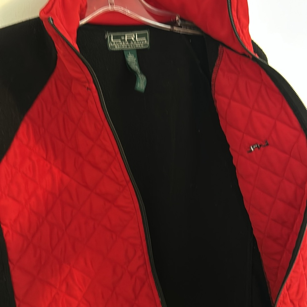 Women’s Ralph Lauren Sport Active Fleece Full Zip Jacket Size Large. Black/Red - Picture 8 of 12
